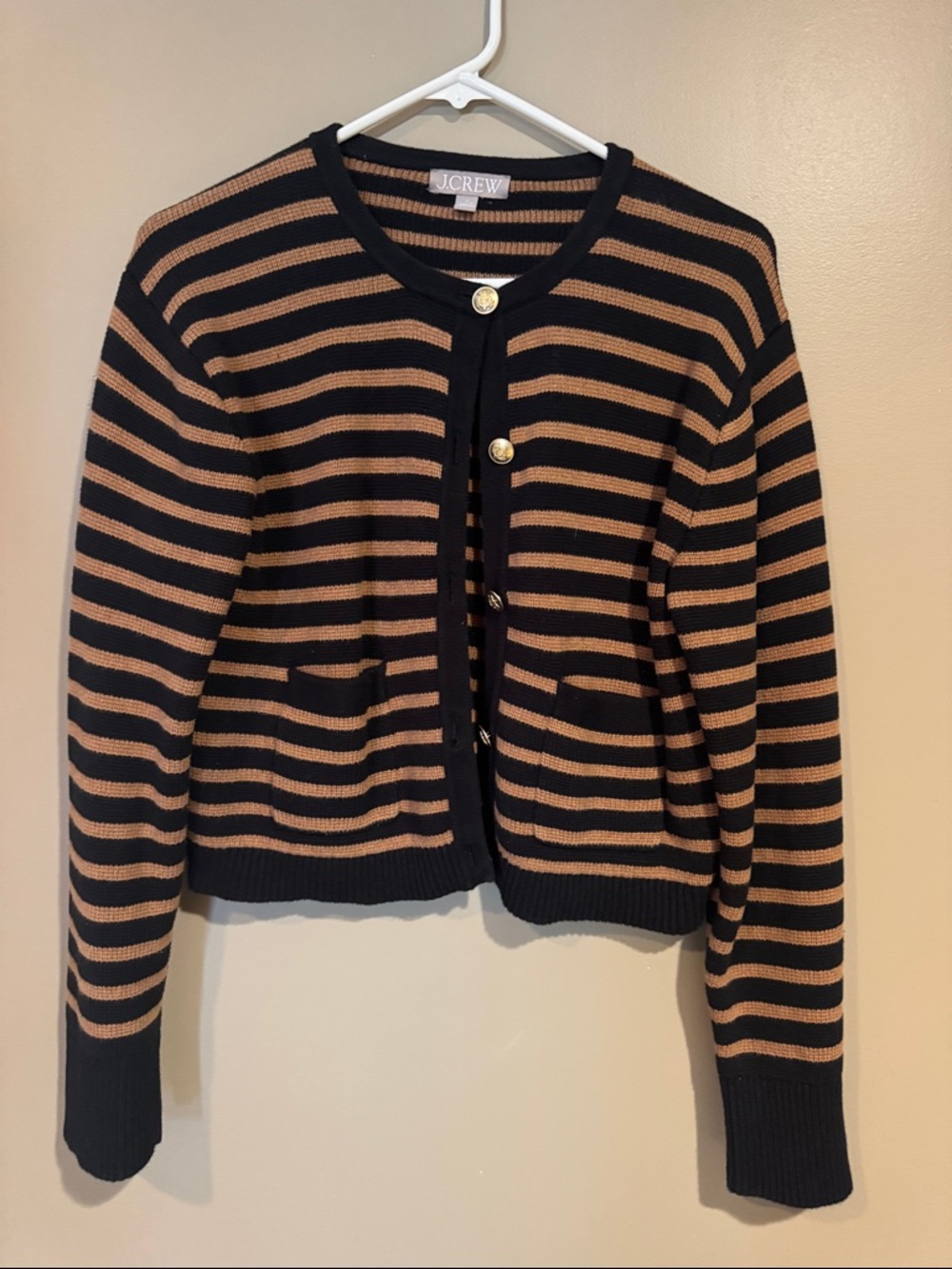 J. Crew Black & Camel Striped Button-Front Cardigan